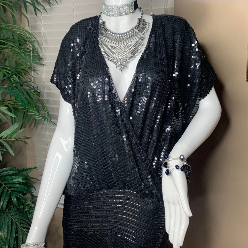 Black Sequence Dress 1920’s Style Size 8 - Picture 4 of 16